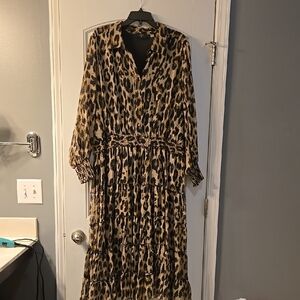 Tahari Leopard Print Long Sleeve Dress